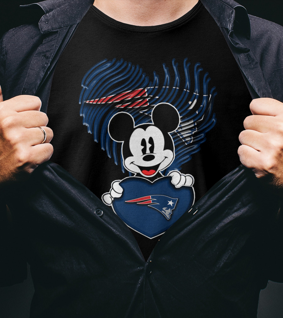 Mick Holding New England Patriots Heart With Fingerprint Background T-Shirt