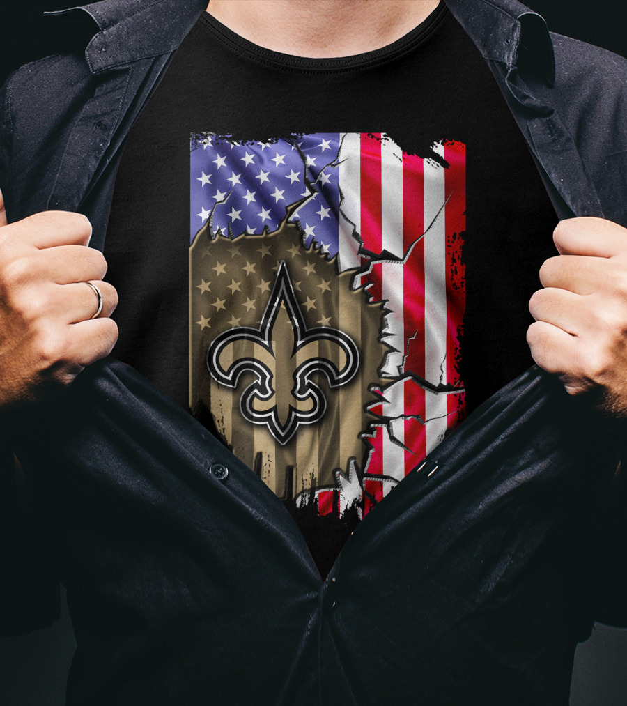 Flag V2 New Orleans Saints USA Flag Fleur-de-Lis T-Shirt