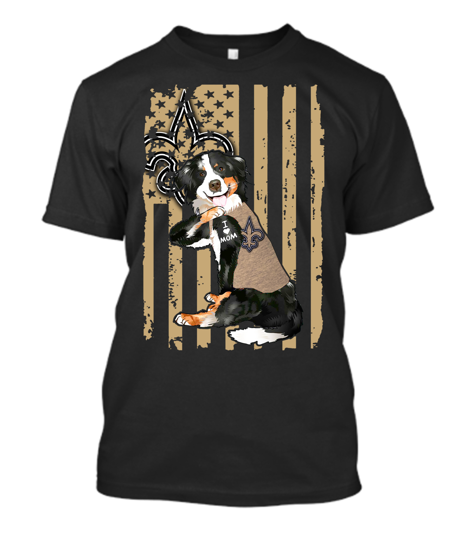Border Collie I Love Mom New Orleans Saints Fleur-de-Lis Stripes T-Shirt