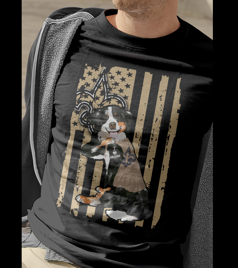 Border Collie I Love Mom New Orleans Saints Fleur-de-Lis Stripes T-Shirt