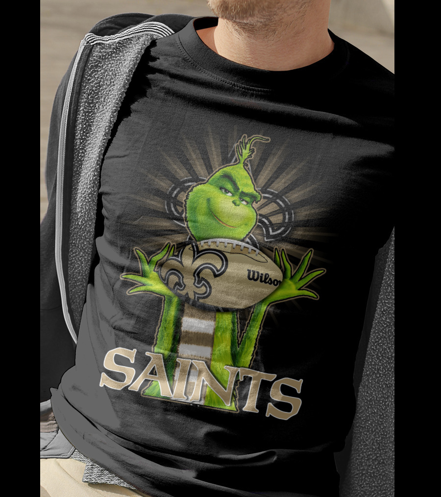 Grinch Holding Wilson Football New Orleans Saints T-Shirt