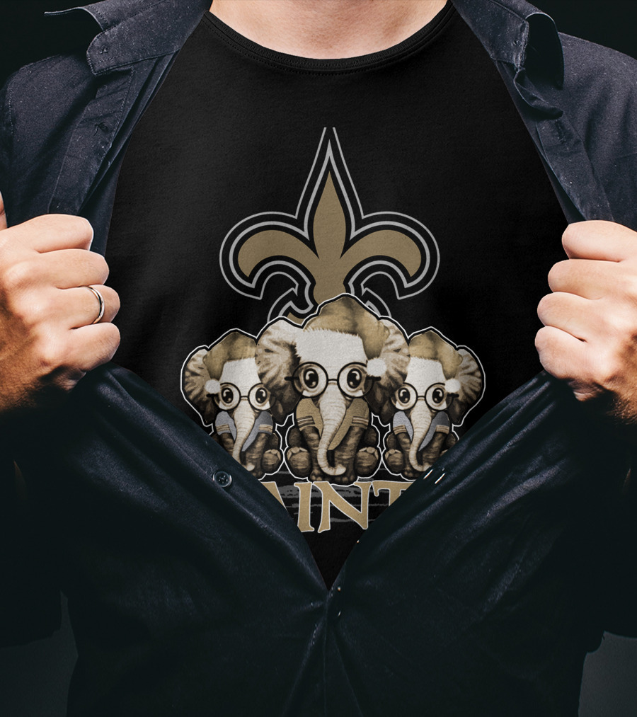 New Orleans Saints Elephan Xmas Fleur-de-Lis T-Shirt