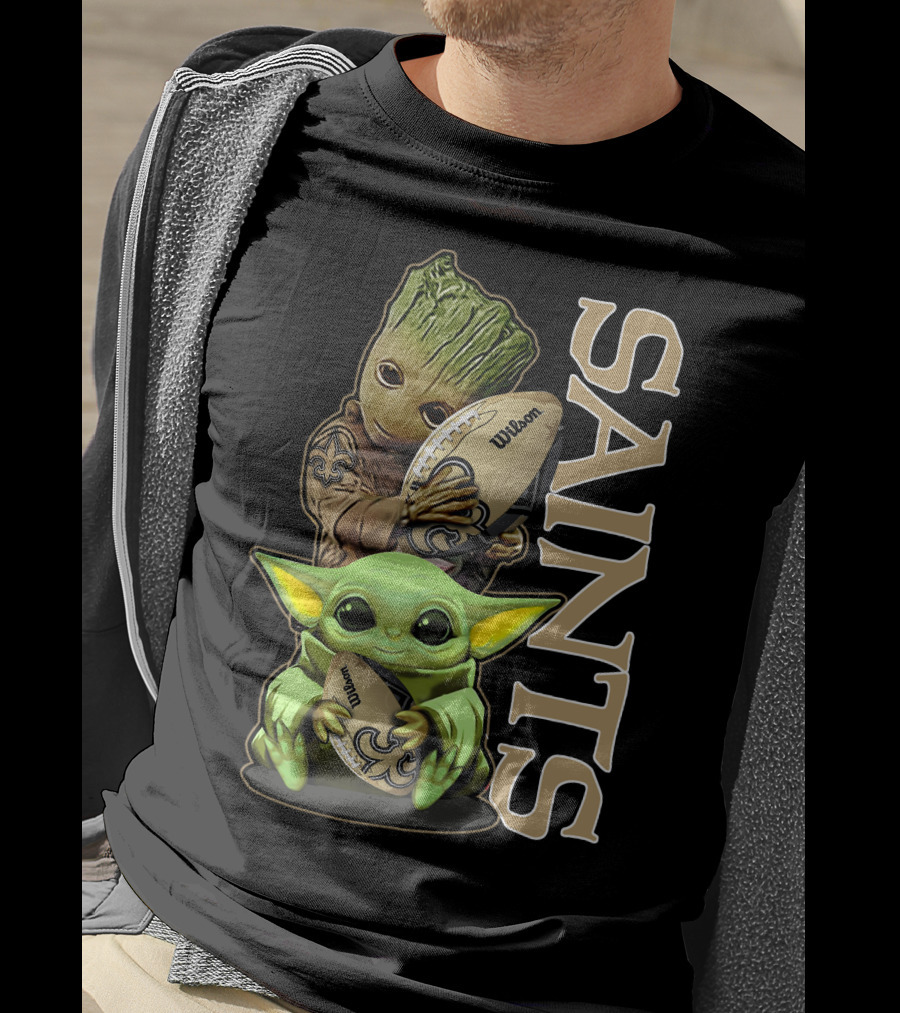 Grzd New Orleans Saints Groot And Baby Yoda Football T-Shirt