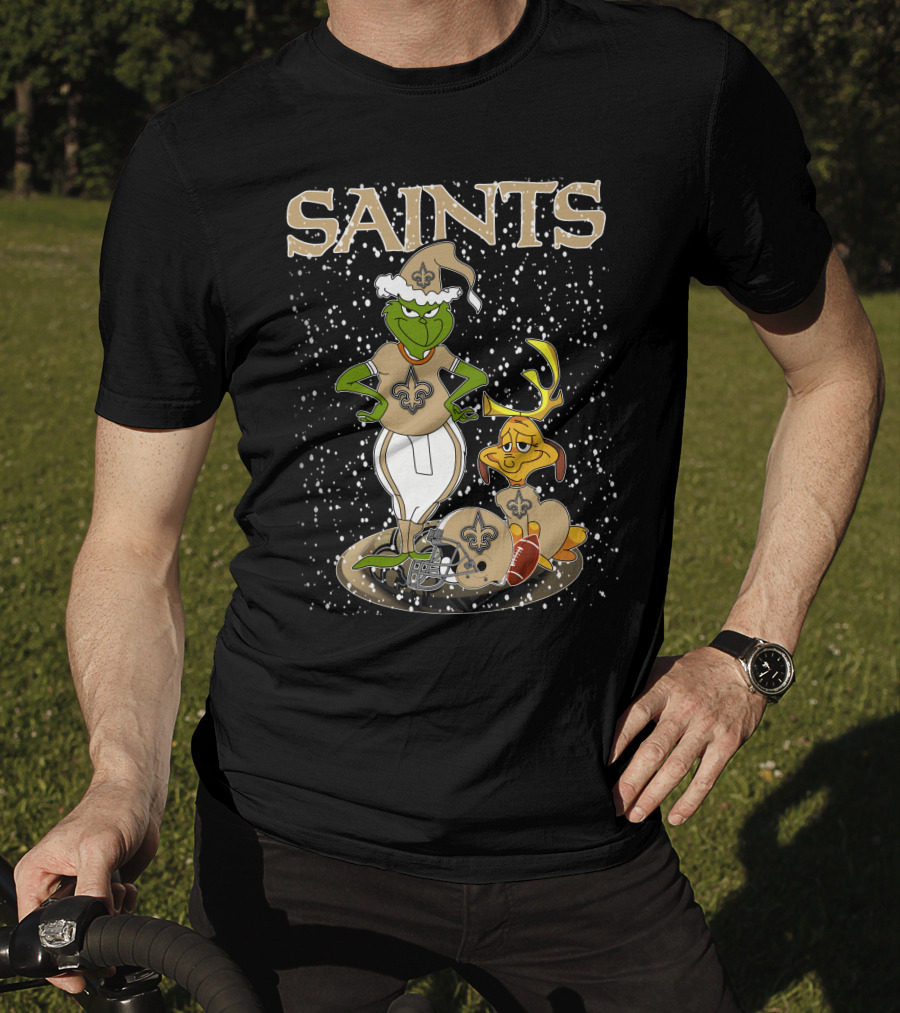 Grinchxmas New Orleans Saints Football Snowy Scene T-Shirt
