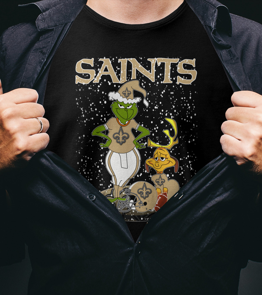 Grinchxmas New Orleans Saints Football Snowy Scene T-Shirt