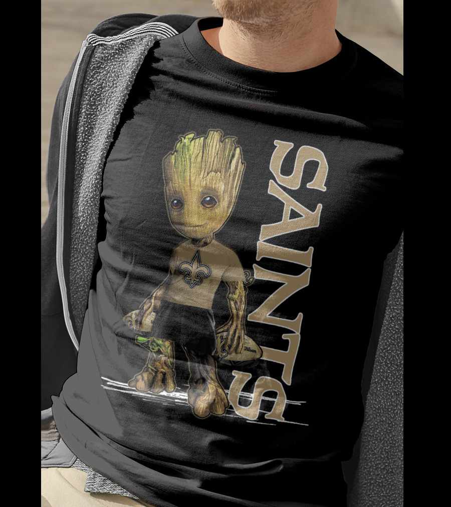Groot New Orleans Saints Guardian With Fleur-de-Lis T-Shirt
