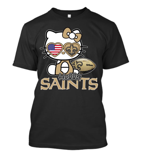 Hello Kitty American Flag Saints Football Wilson T-Shirt