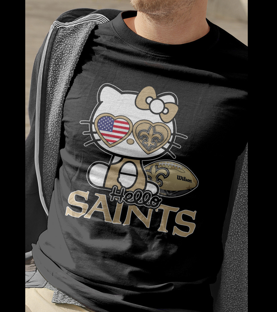 Hello Kitty American Flag Saints Football Wilson T-Shirt