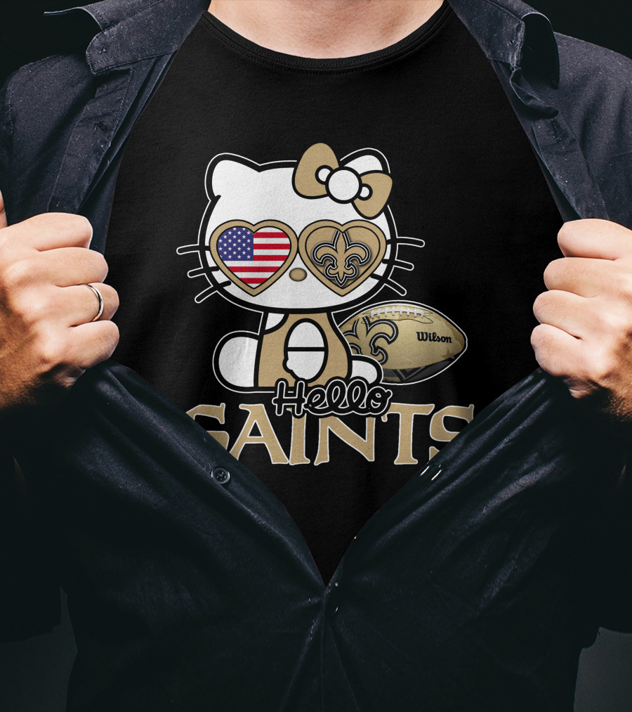 Hello Kitty American Flag Saints Football Wilson T-Shirt