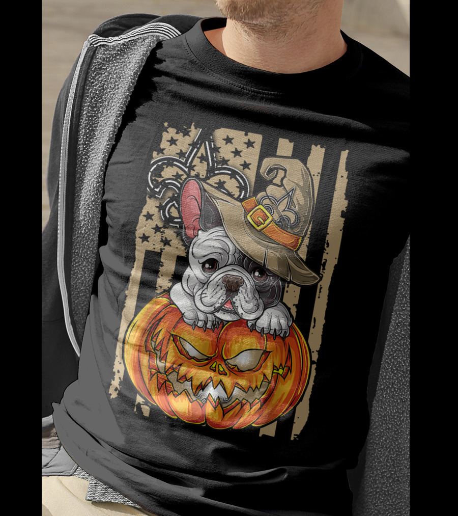 Hlw Bulldog New Orleans Saints Halloween Pumpkin Fleur-de-Lis T-Shirt