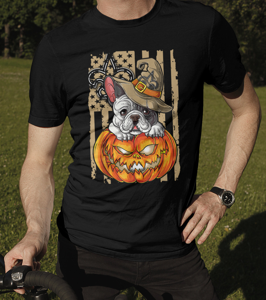 Hlw Bulldog New Orleans Saints Halloween Pumpkin Fleur-de-Lis T-Shirt