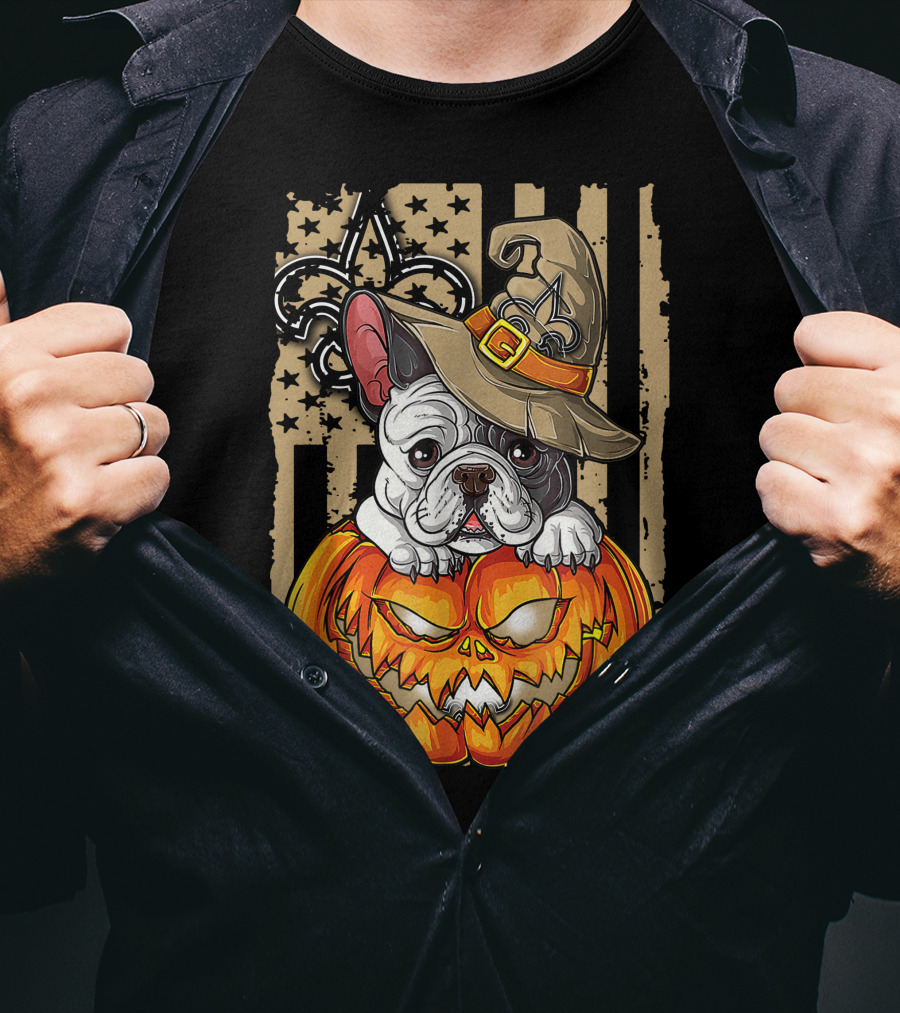 Hlw Bulldog New Orleans Saints Halloween Pumpkin Fleur-de-Lis T-Shirt