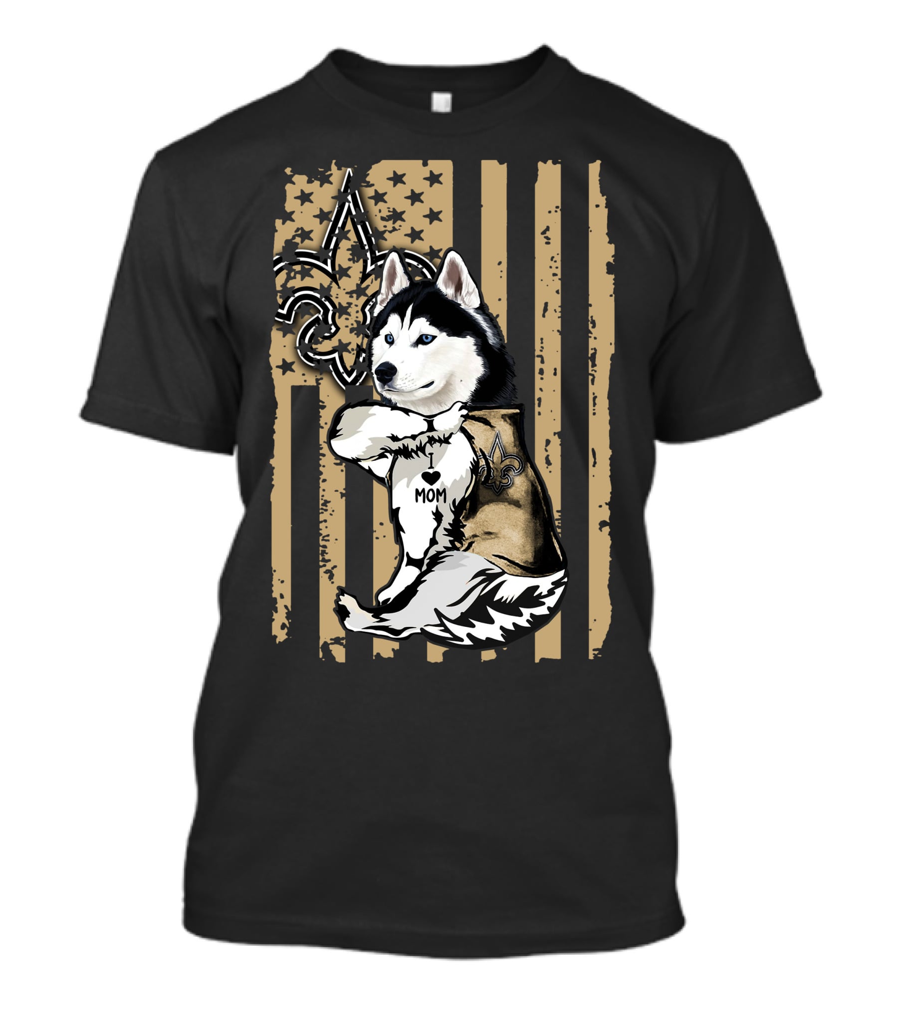 Siberian Husky Mom New Orleans Saints Fleur-de-Lis American Flag T-Shirt