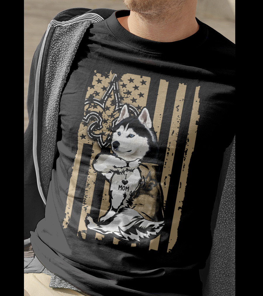 Siberian Husky Mom New Orleans Saints Fleur-de-Lis American Flag T-Shirt