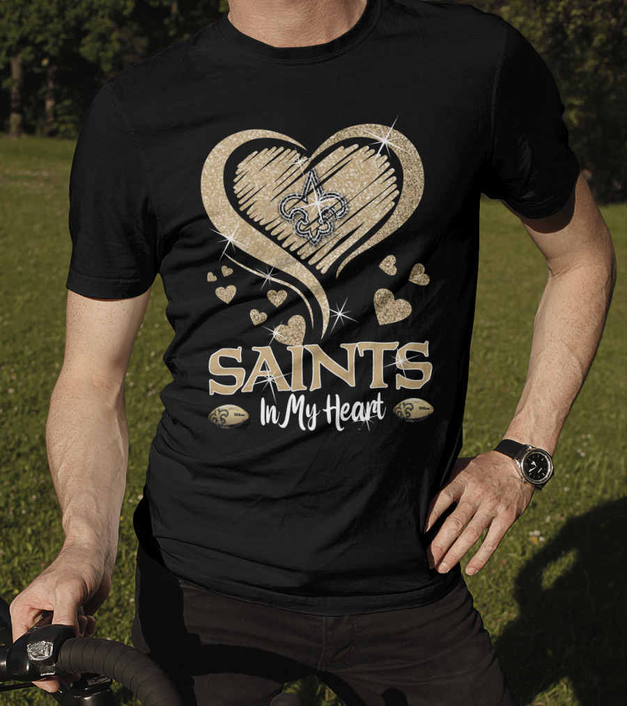 New Orleans Saints In My Heart Fleur-De-Lis Hearts Football T-Shirt