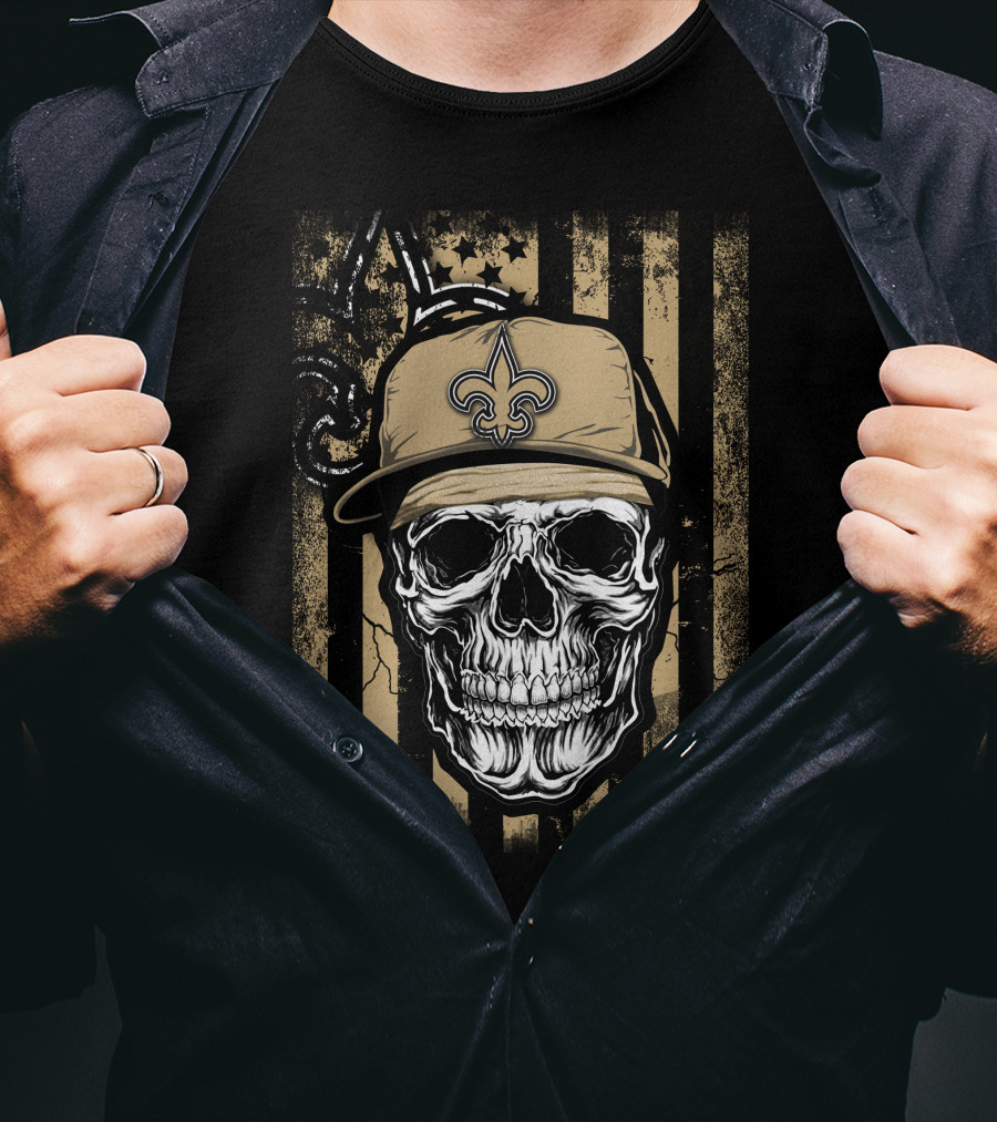 New Orleans Saints Skull With Fleur-de-lis Hat T-Shirt