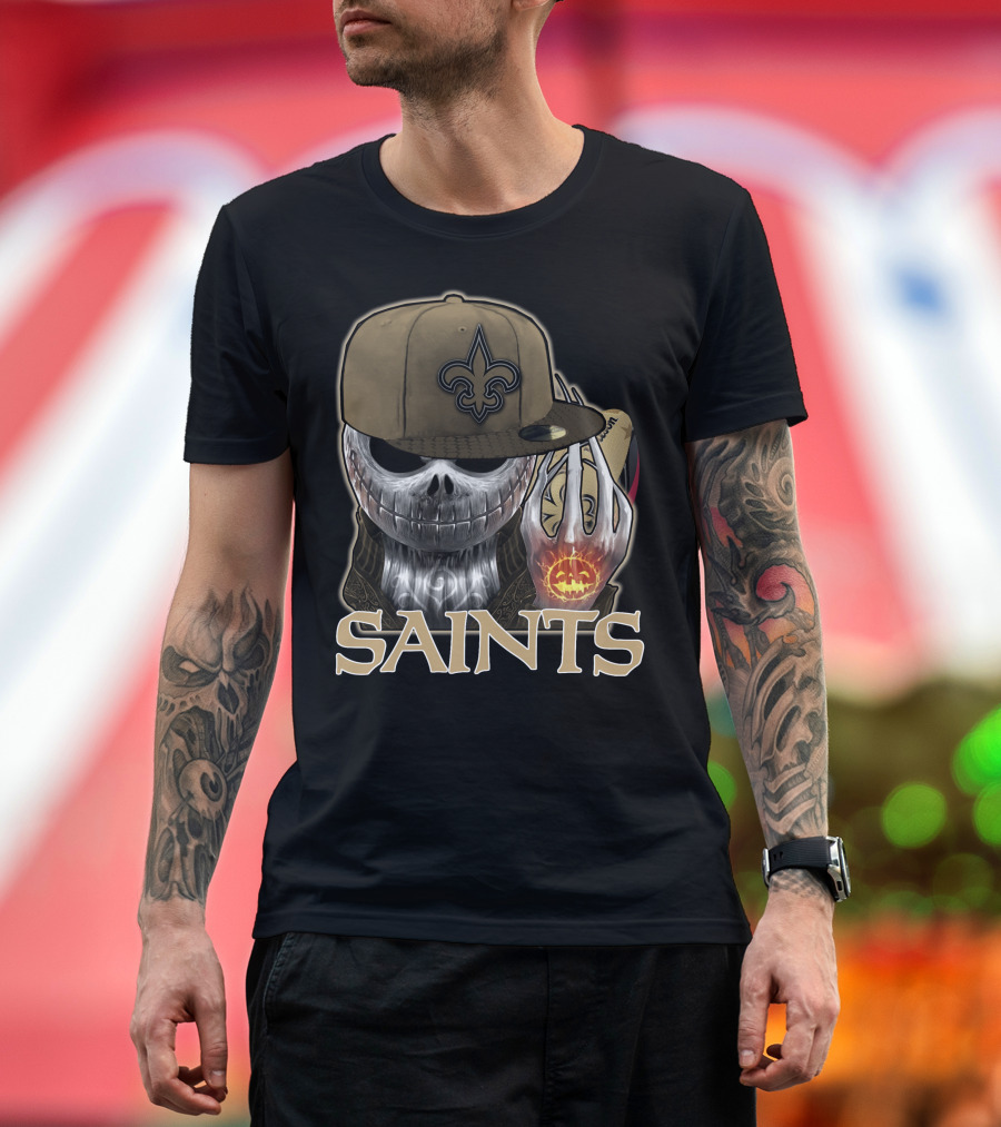 Jackskull New Orleans Saints Halloween Fleur-de-lis Pumpkin T-Shirt
