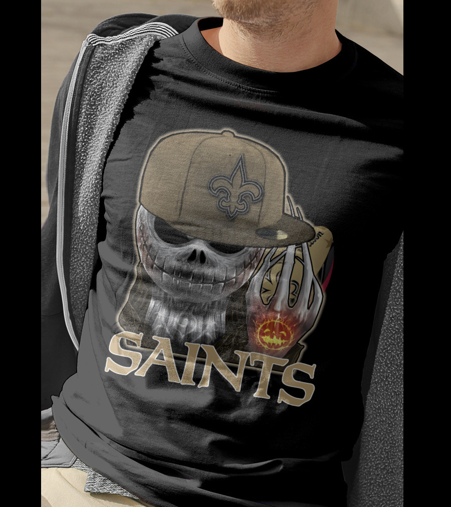 Jackskull New Orleans Saints Halloween Fleur-de-lis Pumpkin T-Shirt