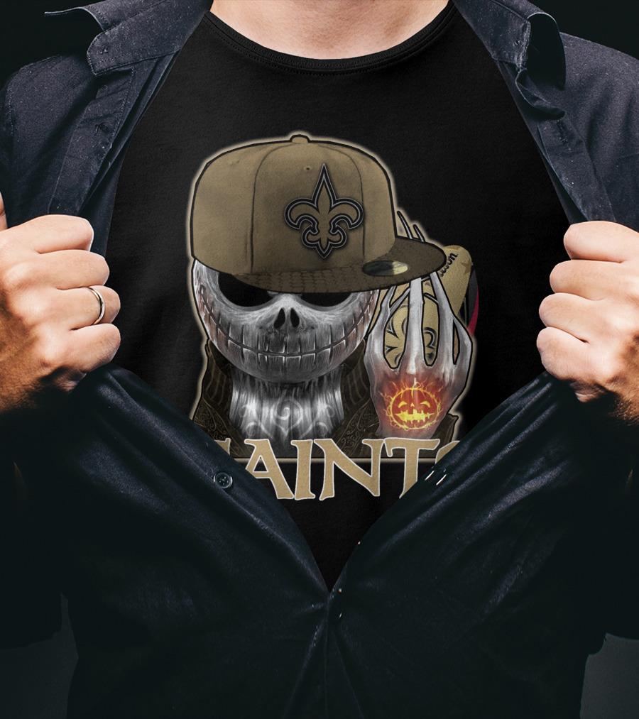 Jackskull New Orleans Saints Halloween Fleur-de-lis Pumpkin T-Shirt