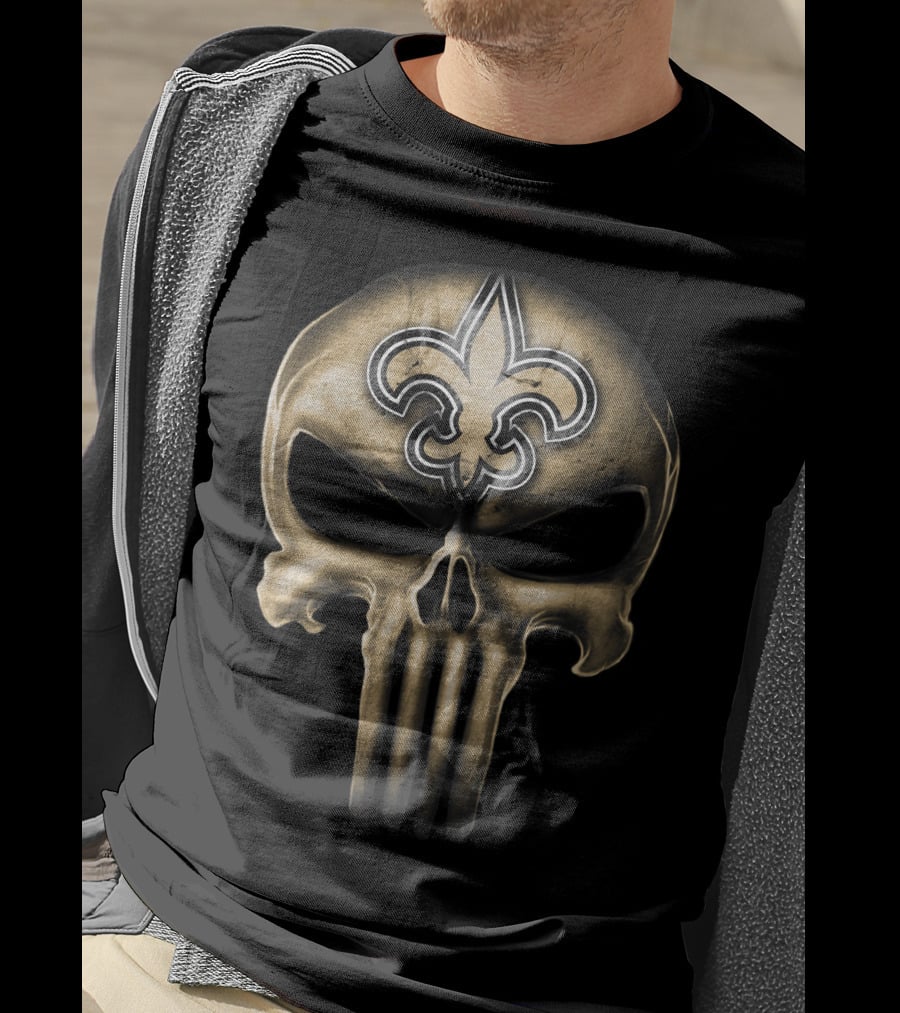 Skull V3 New Orleans Saints Fleur-de-Lis Punisher T-Shirt