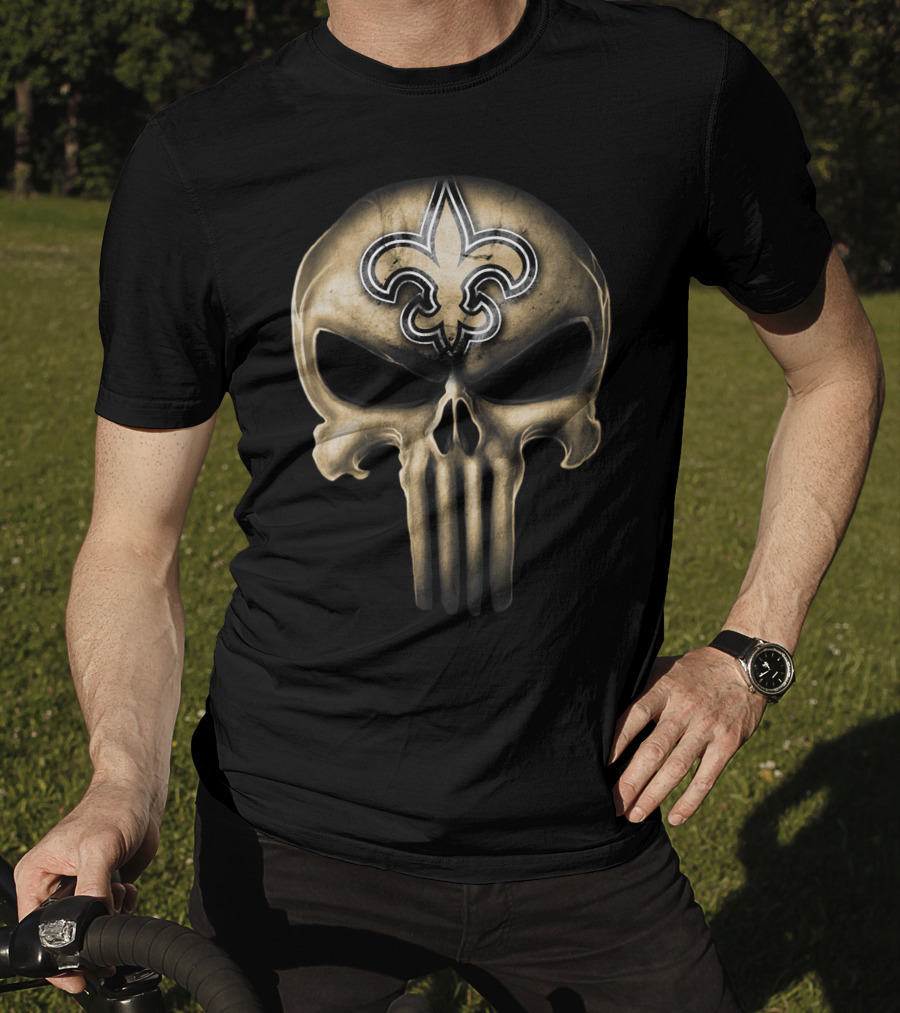 Skull V3 New Orleans Saints Fleur-de-Lis Punisher T-Shirt