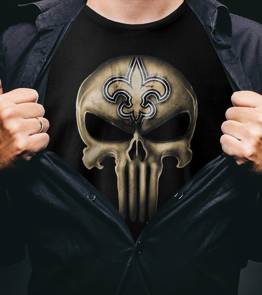 Skull V3 New Orleans Saints Fleur-de-Lis Punisher T-Shirt
