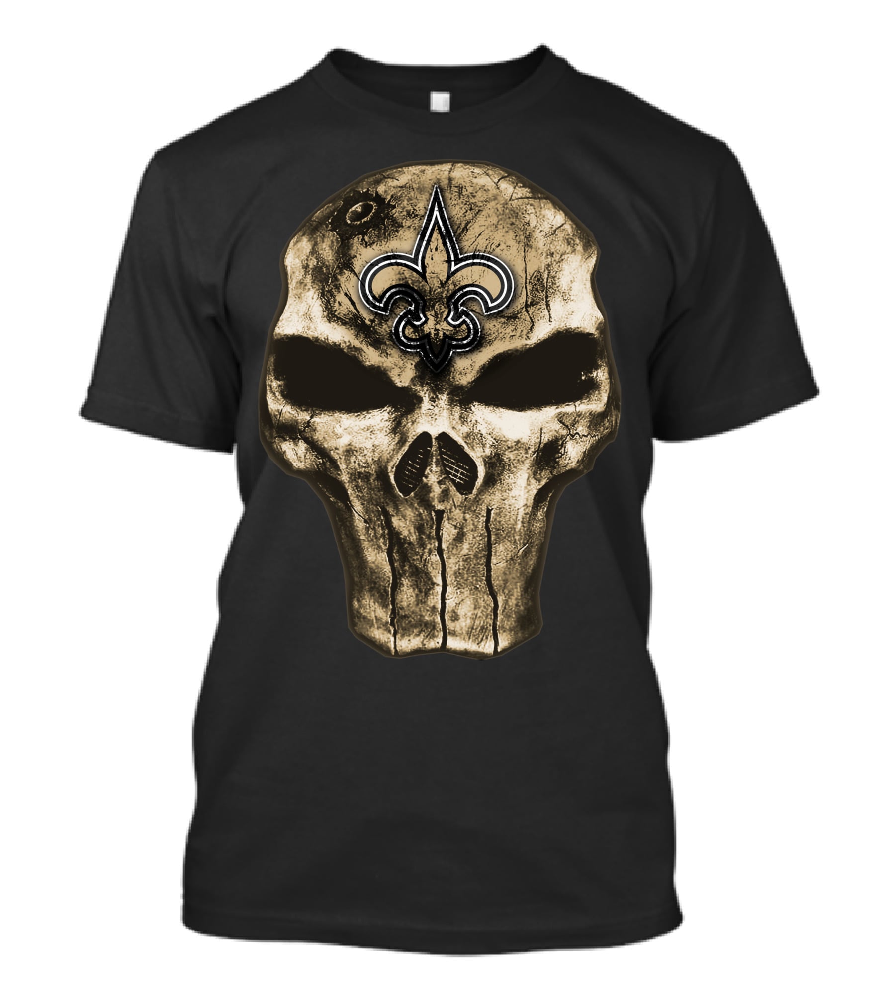 Skull V4 New Orleans Saints Fleur-De-Lis Emblem T-Shirt