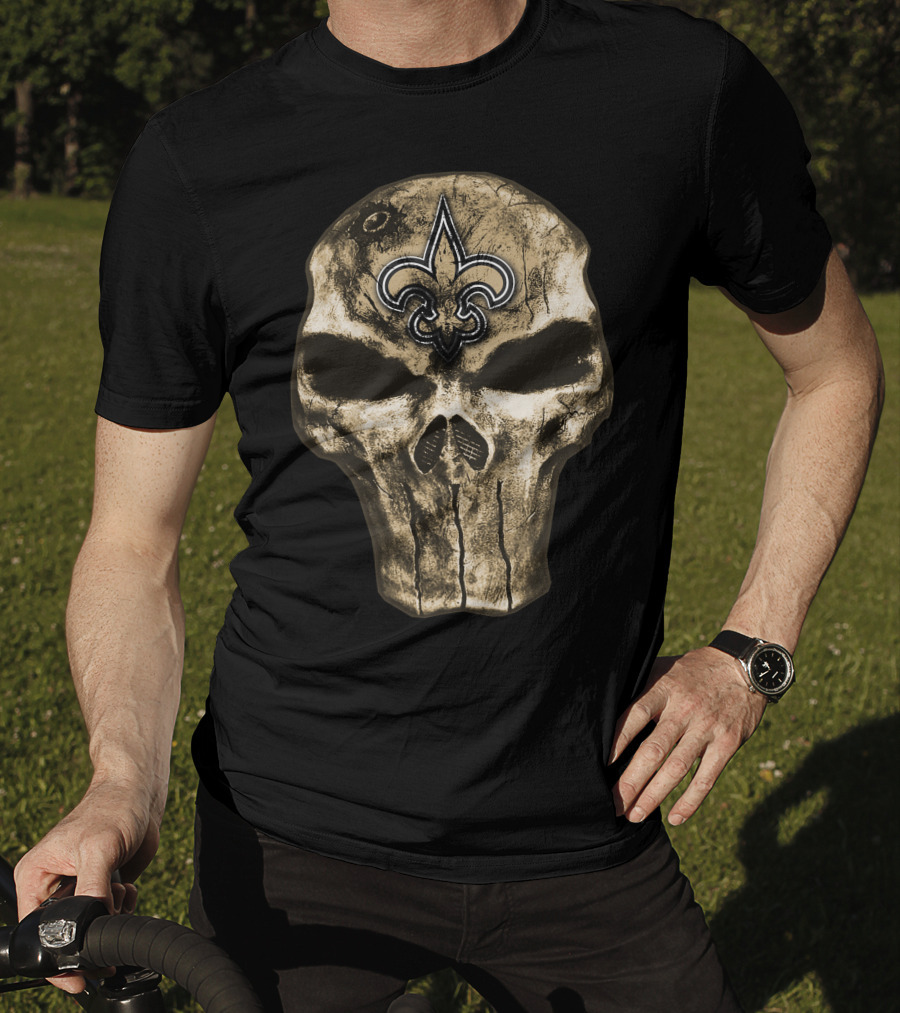 Skull V4 New Orleans Saints Fleur-De-Lis Emblem T-Shirt