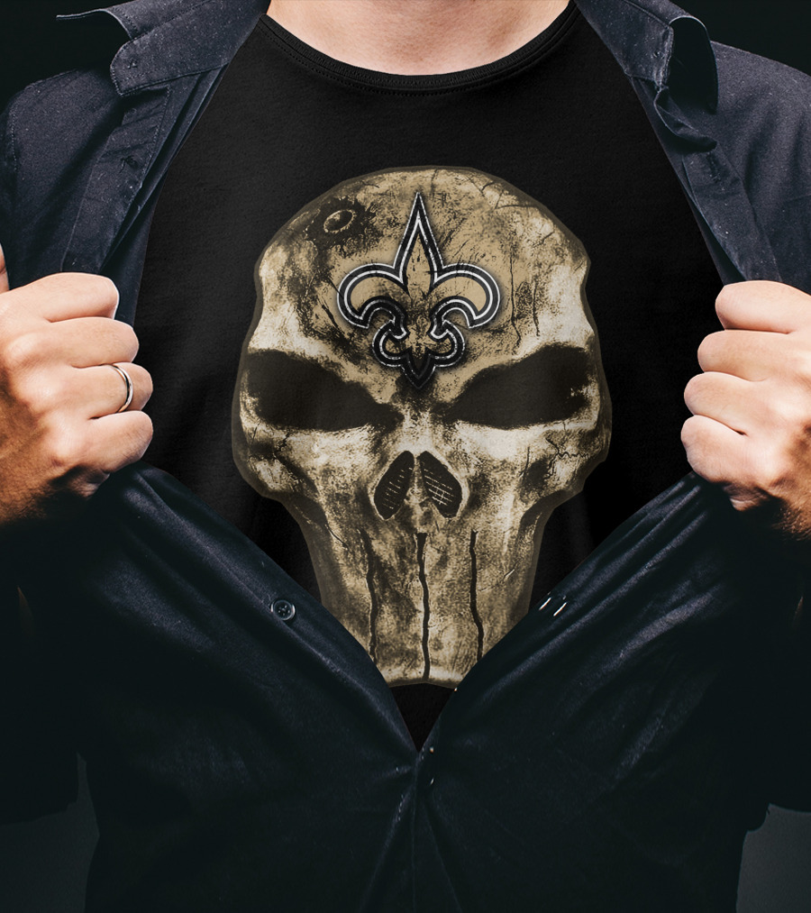 Skull V4 New Orleans Saints Fleur-De-Lis Emblem T-Shirt