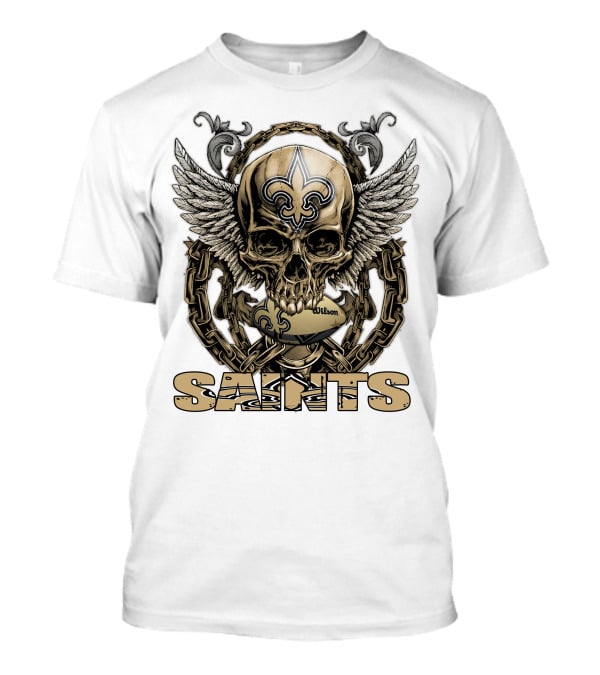 Saints Skullfb Winged Skull With Fleur-de-lis And Chains T-Shirt