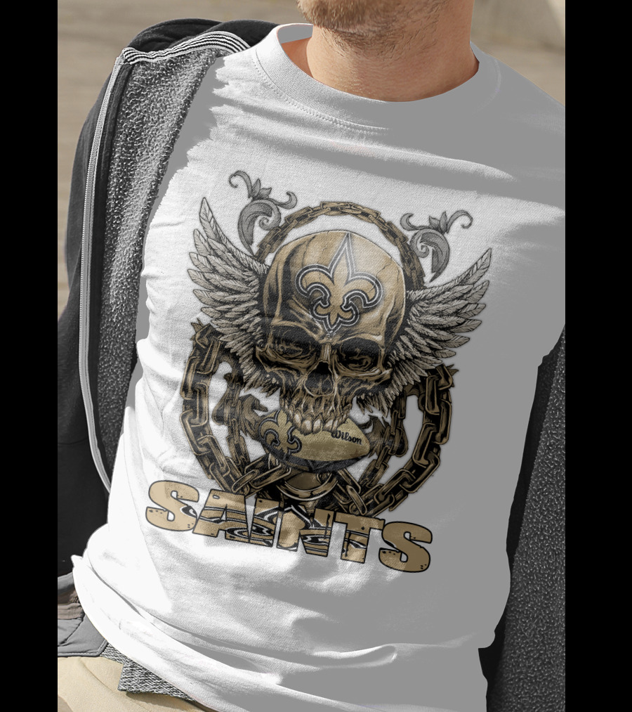 Saints Skullfb Winged Skull With Fleur-de-lis And Chains T-Shirt