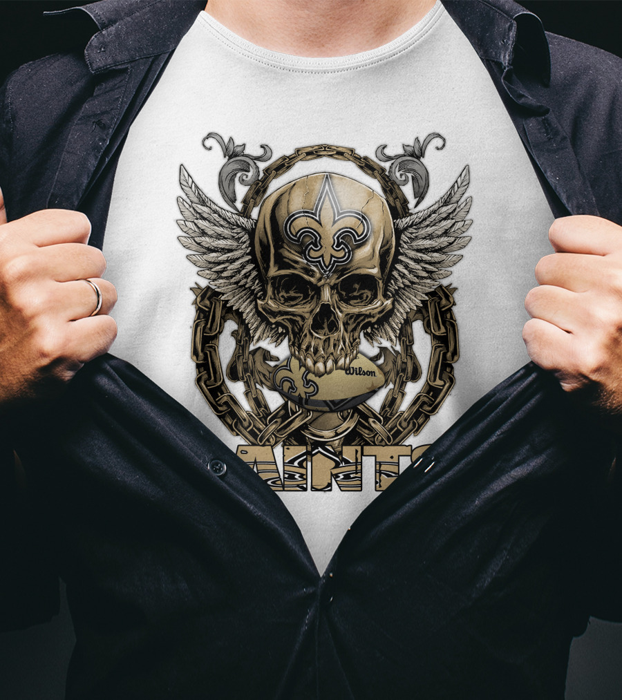 Saints Skullfb Winged Skull With Fleur-de-lis And Chains T-Shirt