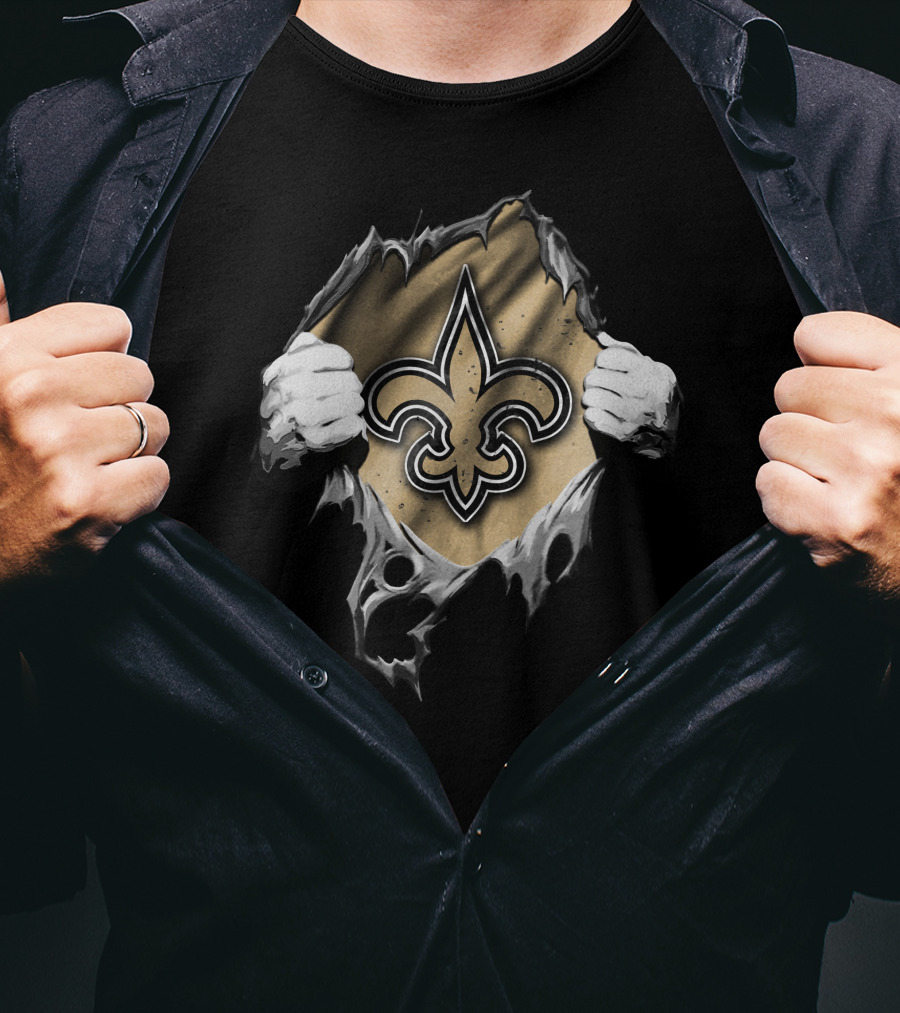 New Orleans Saints Torn Hands Rip Open T-Shirt