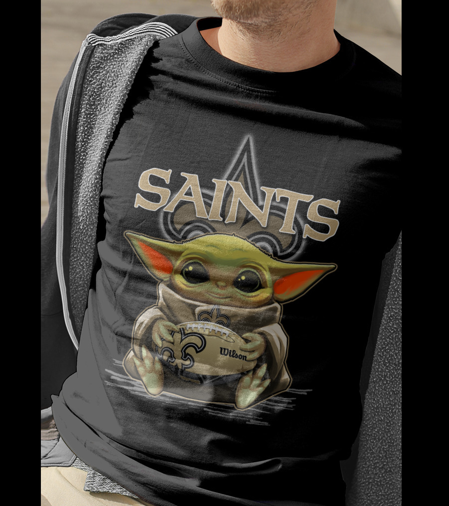 Yoda New Orleans Saints Holding Wilson Football With Fleur-de-Lis T-Shirt