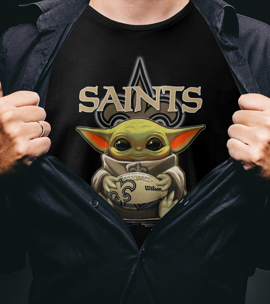 Yoda New Orleans Saints Holding Wilson Football With Fleur-de-Lis T-Shirt