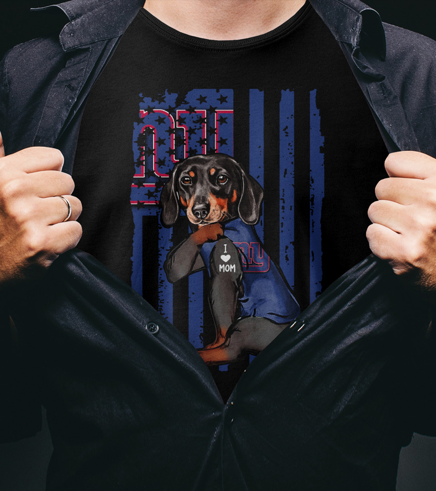 Dachshund I Love Mom New York Giants T-Shirt