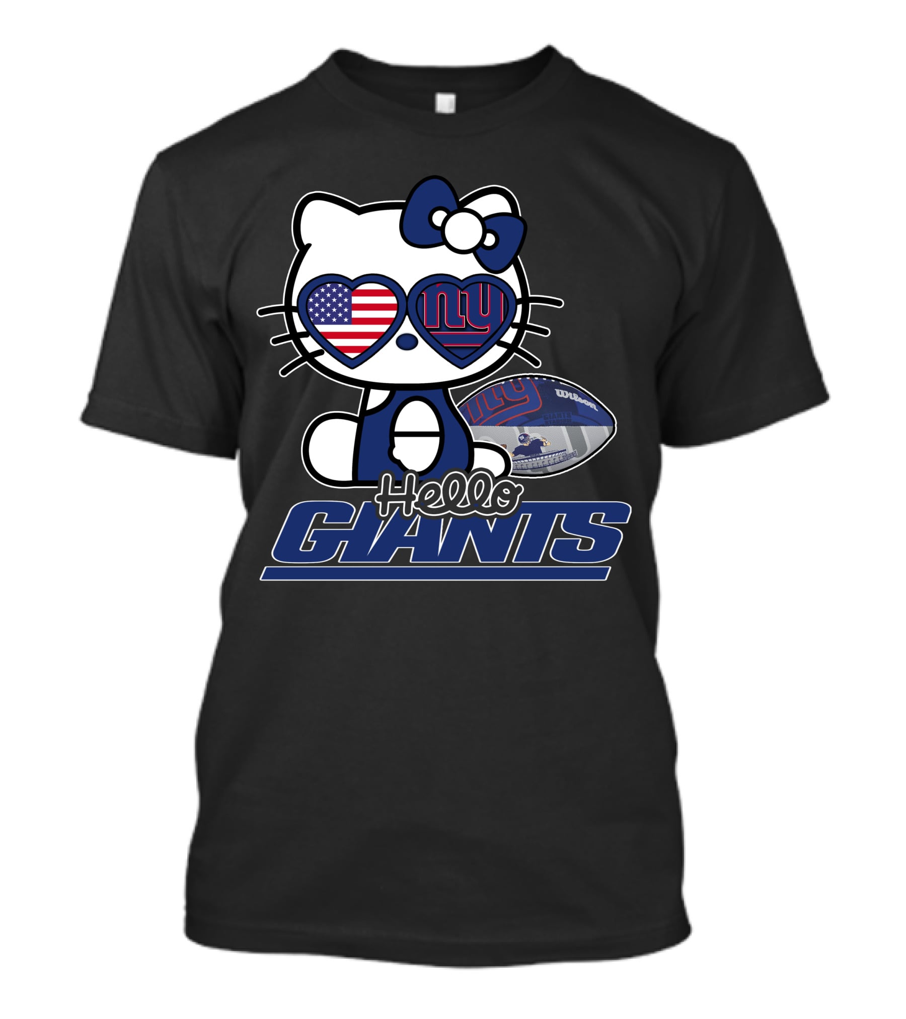Hello Kitty New York Giants Football USA Flag T-Shirt