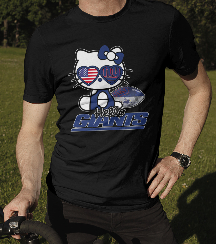 Hello Kitty New York Giants Football USA Flag T-Shirt