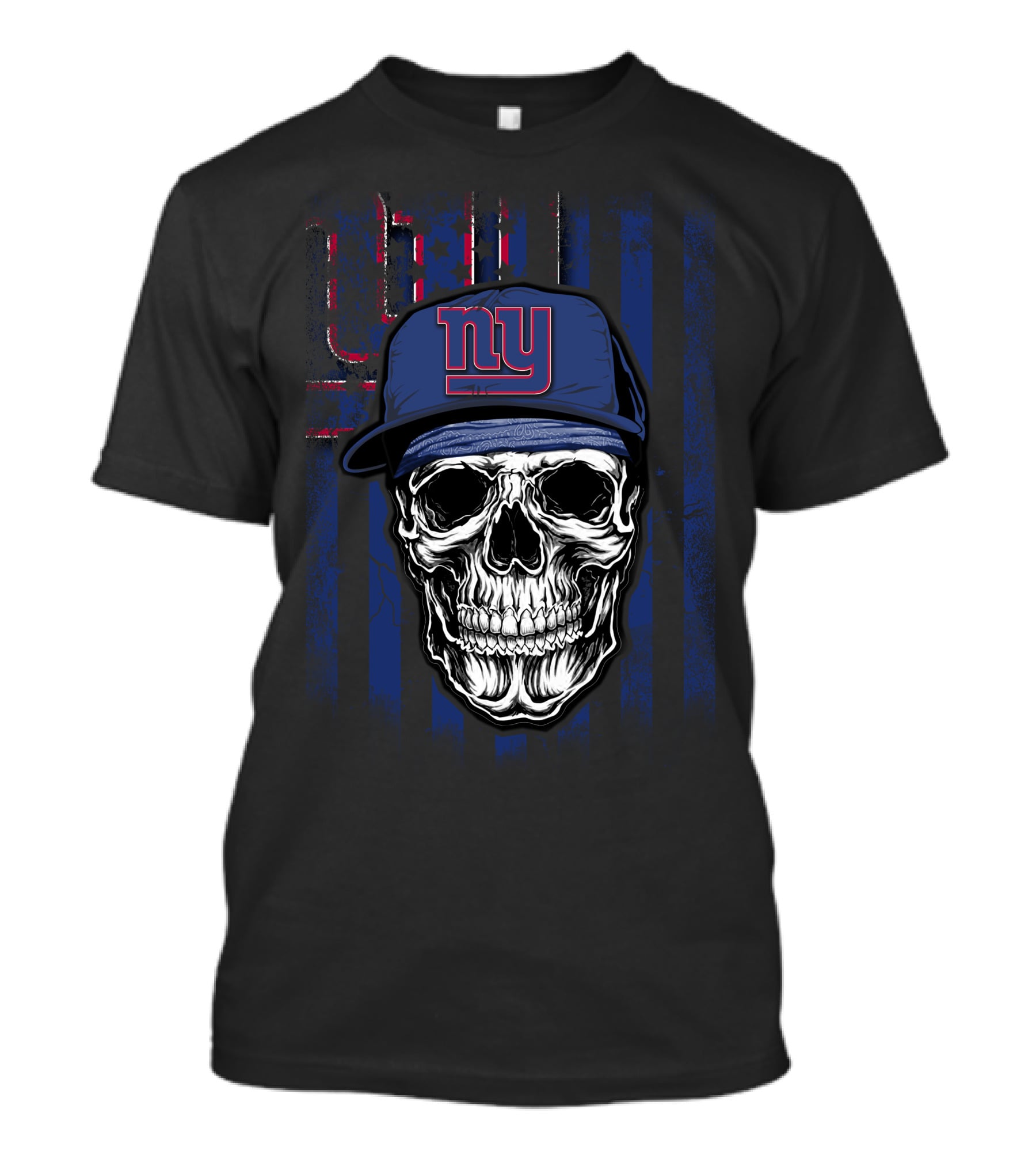 Skull V1 New York Giants Blue Cap Stripe T-Shirt
