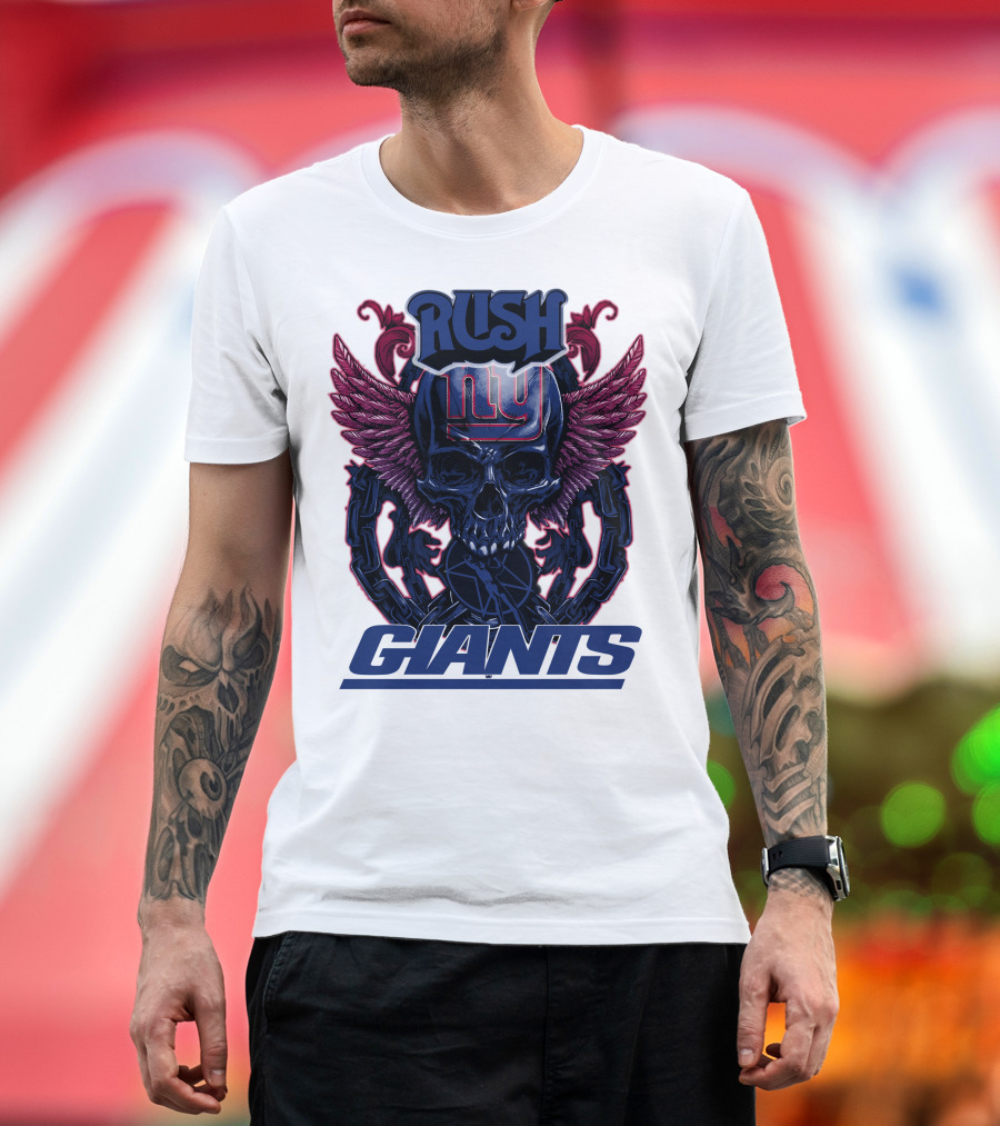 Rush New York Giants Skull With Wings And Chains T-Shirt