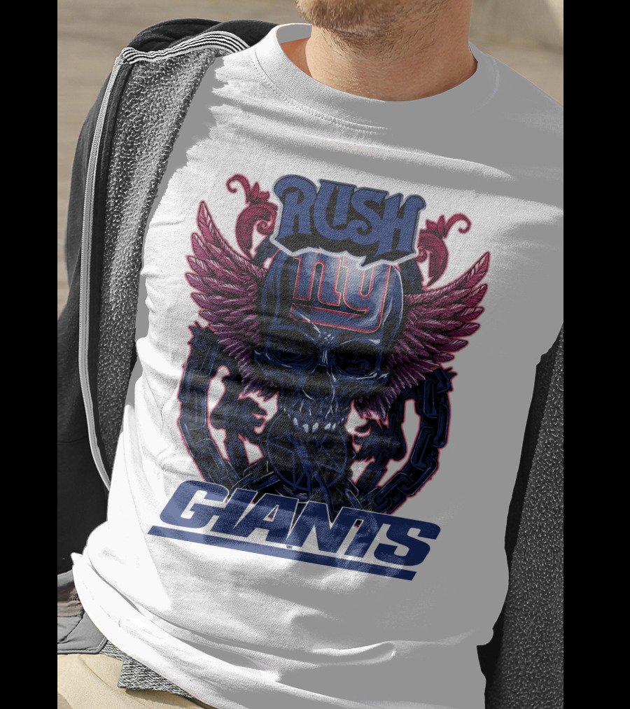 Rush New York Giants Skull With Wings And Chains T-Shirt