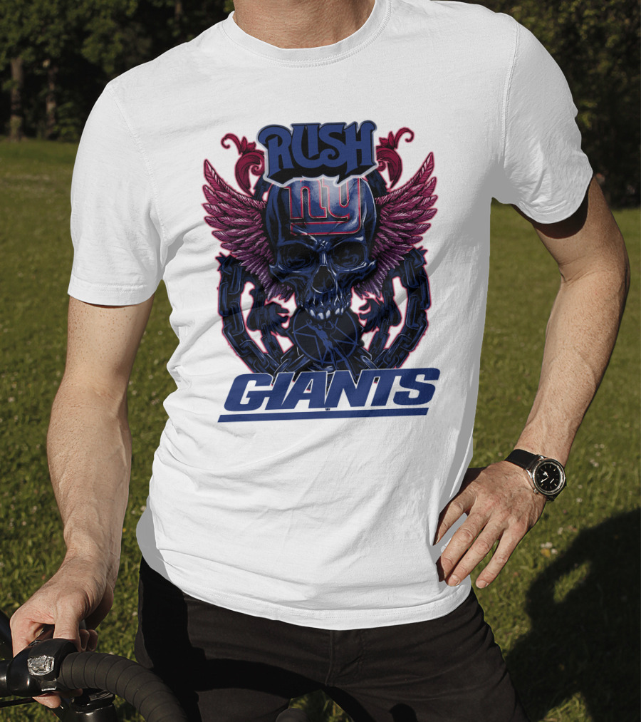 Rush New York Giants Skull With Wings And Chains T-Shirt