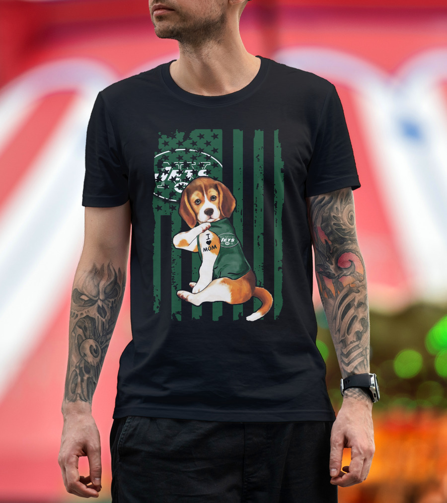 Beagle I Love Mom New York Jets Fan T-Shirt