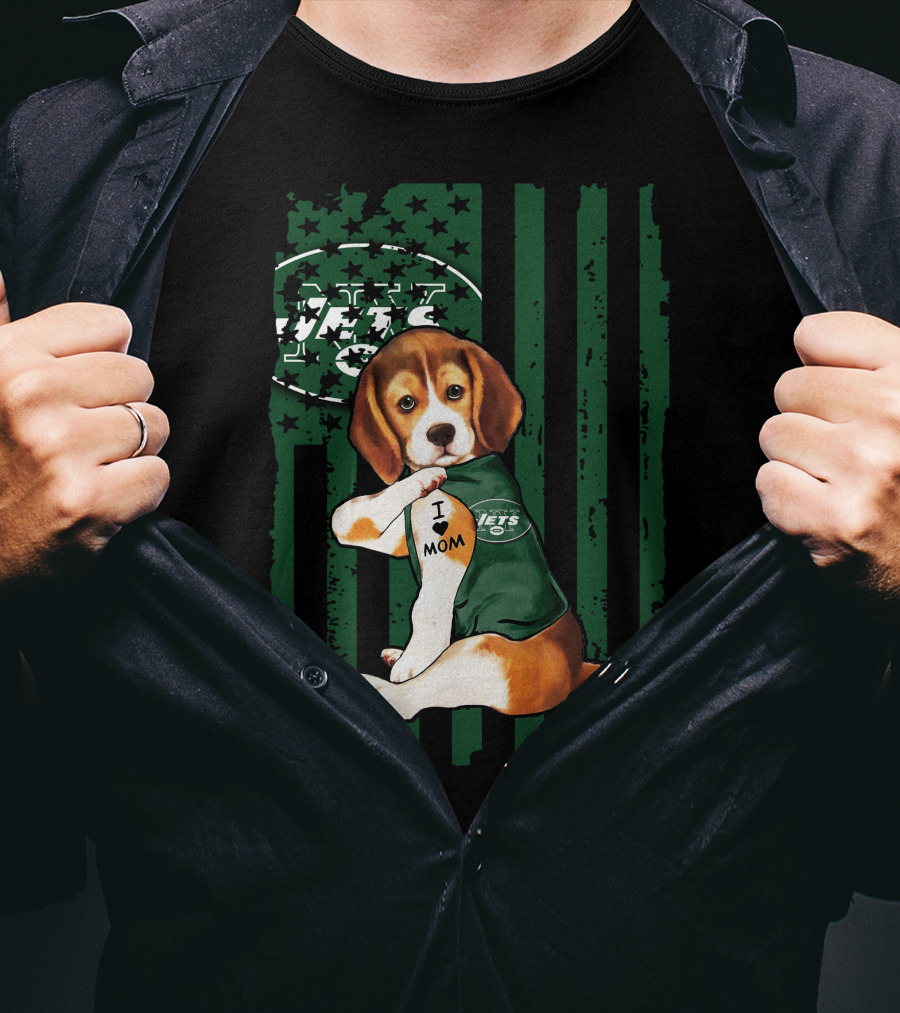 Beagle I Love Mom New York Jets Fan T-Shirt