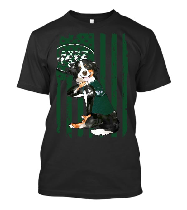 Border Collie I Love Mom New York Jets American Flag T-Shirt