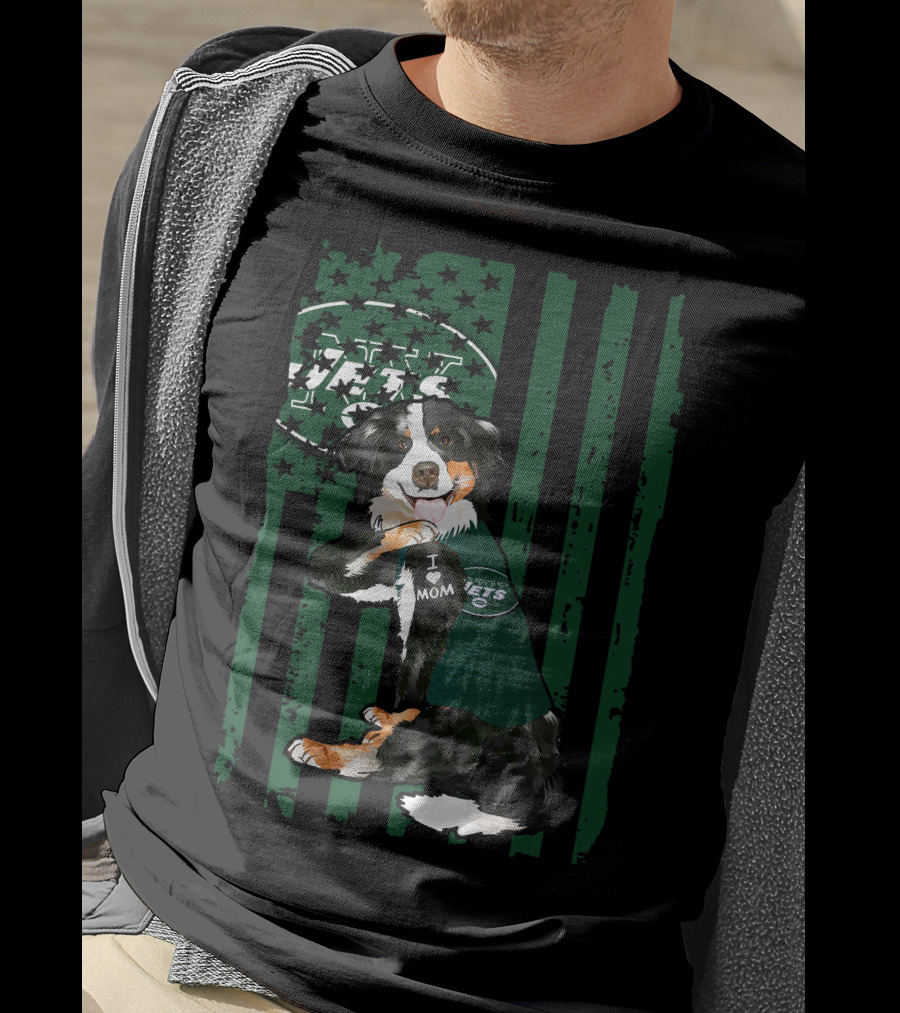 Border Collie I Love Mom New York Jets American Flag T-Shirt