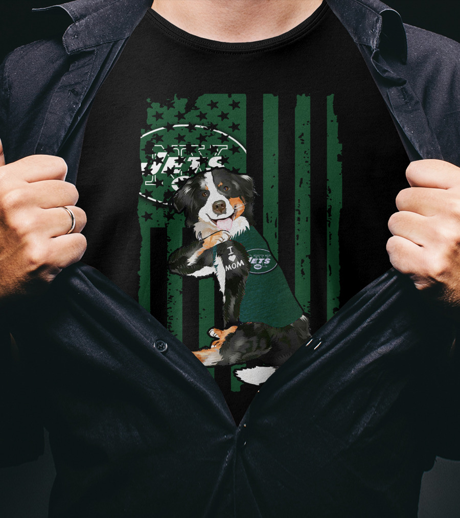 Border Collie I Love Mom New York Jets American Flag T-Shirt