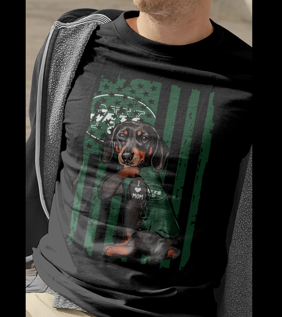 Dachshund I Love Mom New York Jets Football Fan T-Shirt