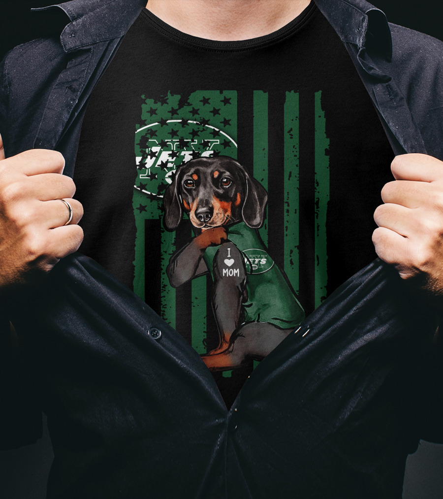 Dachshund I Love Mom New York Jets Football Fan T-Shirt