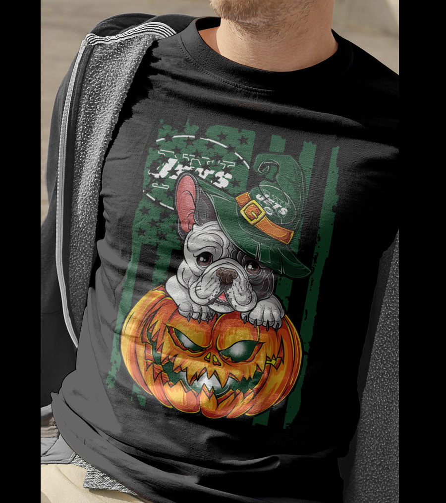 Hlw Bulldog New York Jets Halloween Pumpkin Wizard T-Shirt